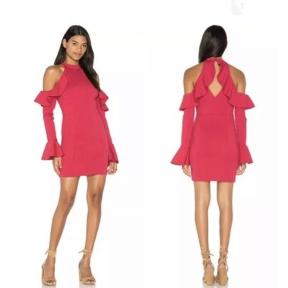Free People Sweet Talk Ruffle Sleeve Mock Neck Mini Dress M Ponte Knit Party